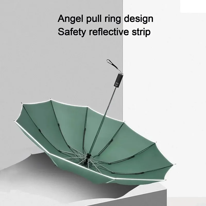 Windproof Reverse Folding Automatic Rain Umbrella For Men Women 10 Ribs Reflective Stripe Portable Female Umbrella Male Paraguas