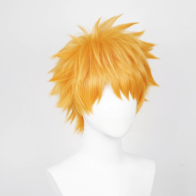 أنيمي كوروساكي برمجة شعر مستعار تأثيري للجنسين قصيرة برتقالي أصفر مقاومة للحرارة الاصطناعية الشعر هالوين زي الدعائم