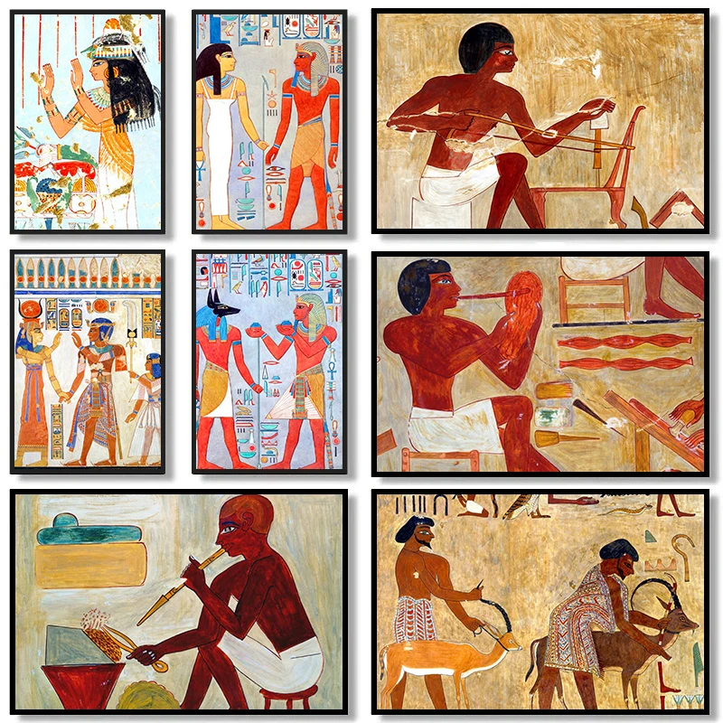 Ancient Egyptian Culture Art Poster and Picture Vintage RamessesIII Before Hathor Mural Wall Art Canvas Painting Home Room Decor