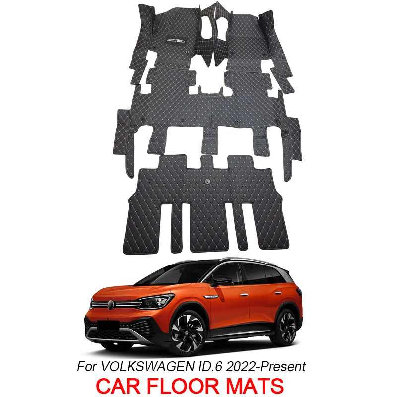 For Volkswagen ID.6 2022-Present Car Floor Mat 3D Full Surround Protect Liner Foot Pad Carpet PU Leather Waterproof Accessory