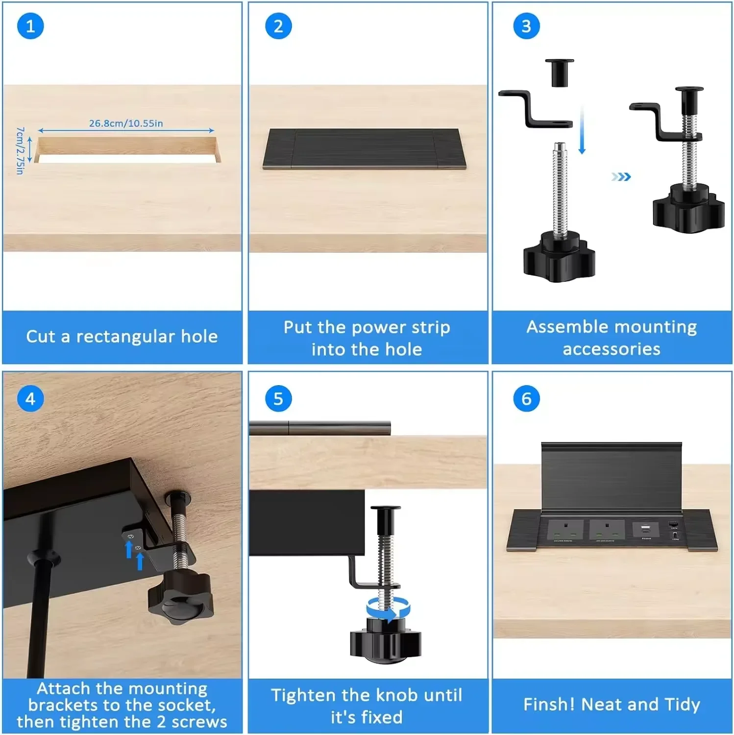 Stopkontak Listrik Inggris Tersembunyi dengan Penutup Lipat, Tempat Kabel di Meja dengan Port Pengisian Daya USB-C PD 18W untuk Rumah Kantor Pabrik