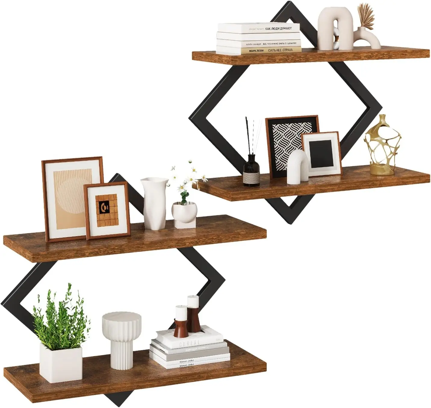

Floating Shelves,15 Inch Wall Shelf Set of 2,Wall Mounted Shelves,2 Tier Hanging Decorative Storage Shelf for Living Ro
