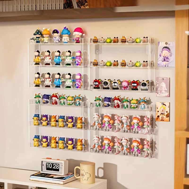 1-teiliges, an der Wand montiertes Puppendisplay- und Aufbewahrungsregal mit 3 Ebenen – robustes, transparentes Kunststoffregal mit abnehmbaren Regalen