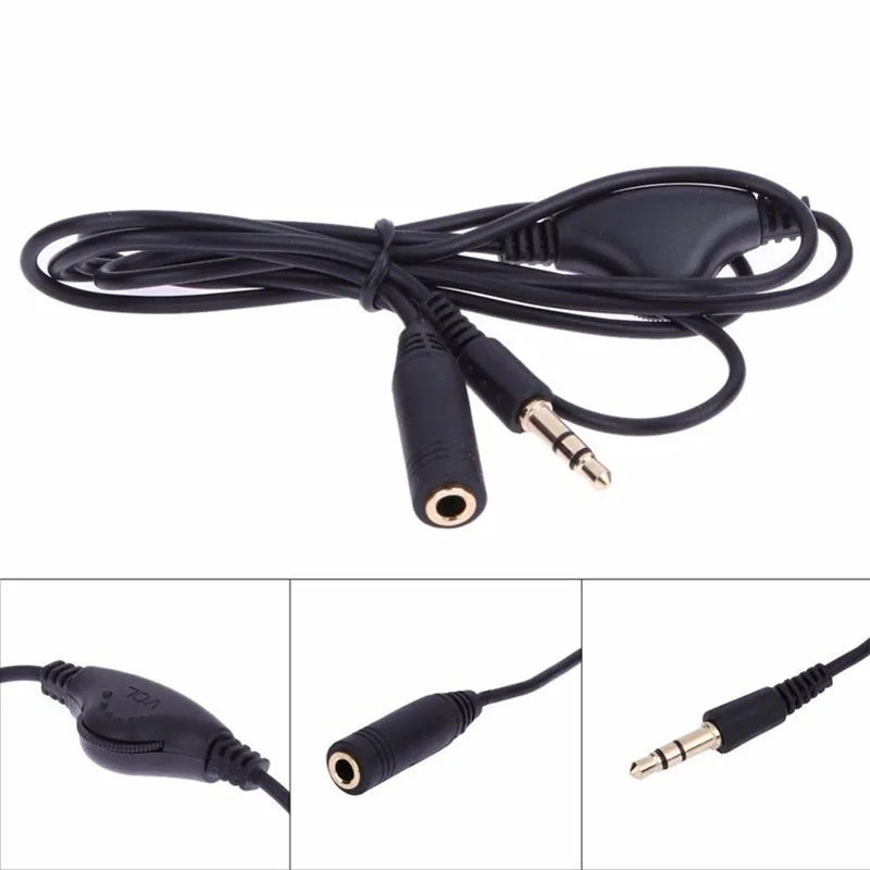 3.5mm Male to Female Earphone Audio Extension Exteneder Cable Volume Control