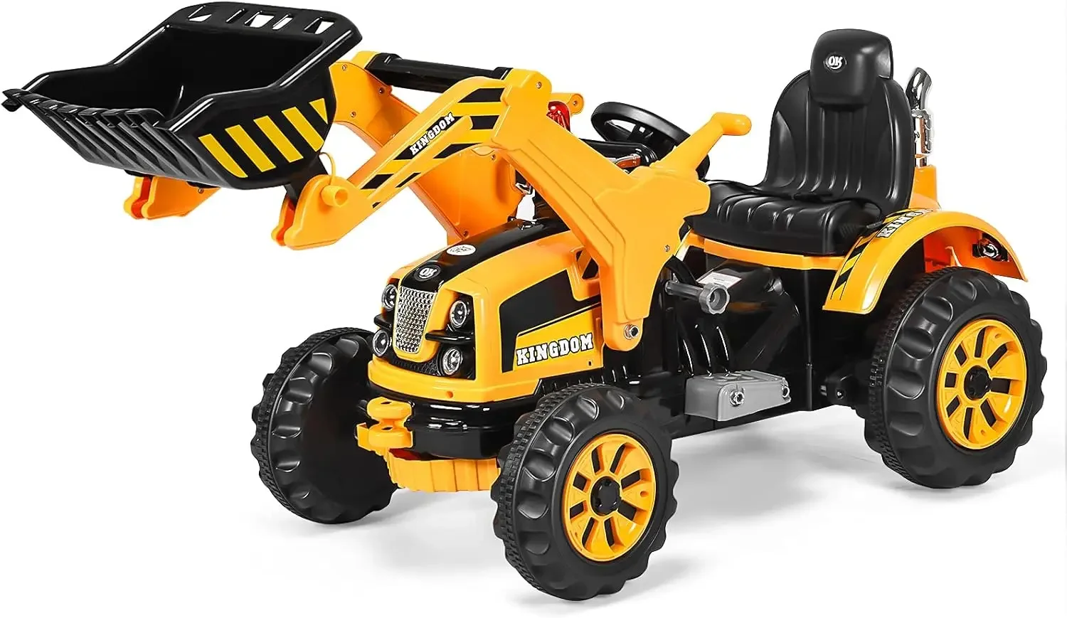 Ride on Excavator, 12V Battery Powered Construction Vehicles for Kids with Front Loader, Horn, Safety Belt, Treaded Whee