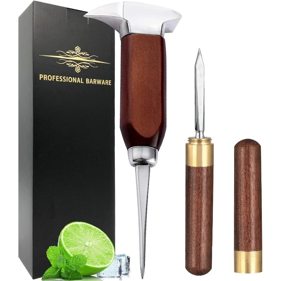 

17cm 7 Stainless Steel Ice Chipper with Wood Handle Japanese Style Ice Crusher Ideal for Bars and Bartenders Best Carving Tool
