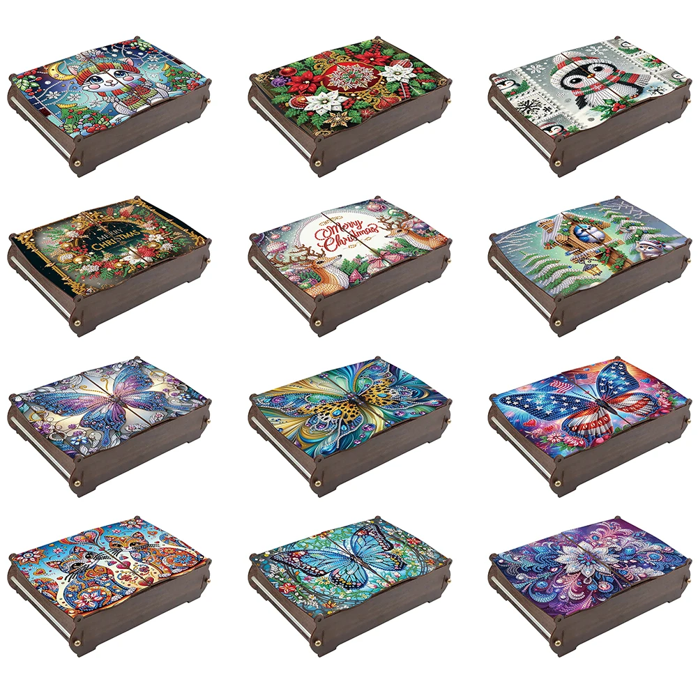 

5D DIY Diamond Art Handmade Storage Box Wooden Crystal Mosaic Storage Container Crystal Storage Case Kit for Desktop Diamond Art