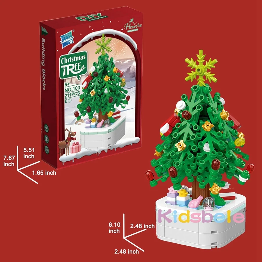 子供と大人のためのクリスマスツリービルディングブロックセット,教育玩具,鉢植えのシミュレーション,植木鉢