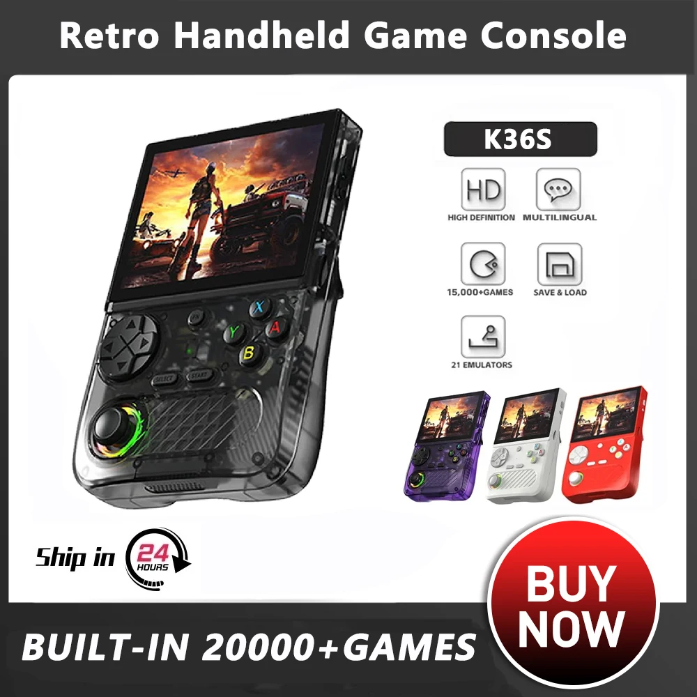 

K36S Retro Game Console Retro Mini Pocket Handheld Game Player 3.5'' IPS PortableLinux Game 20000+ Games