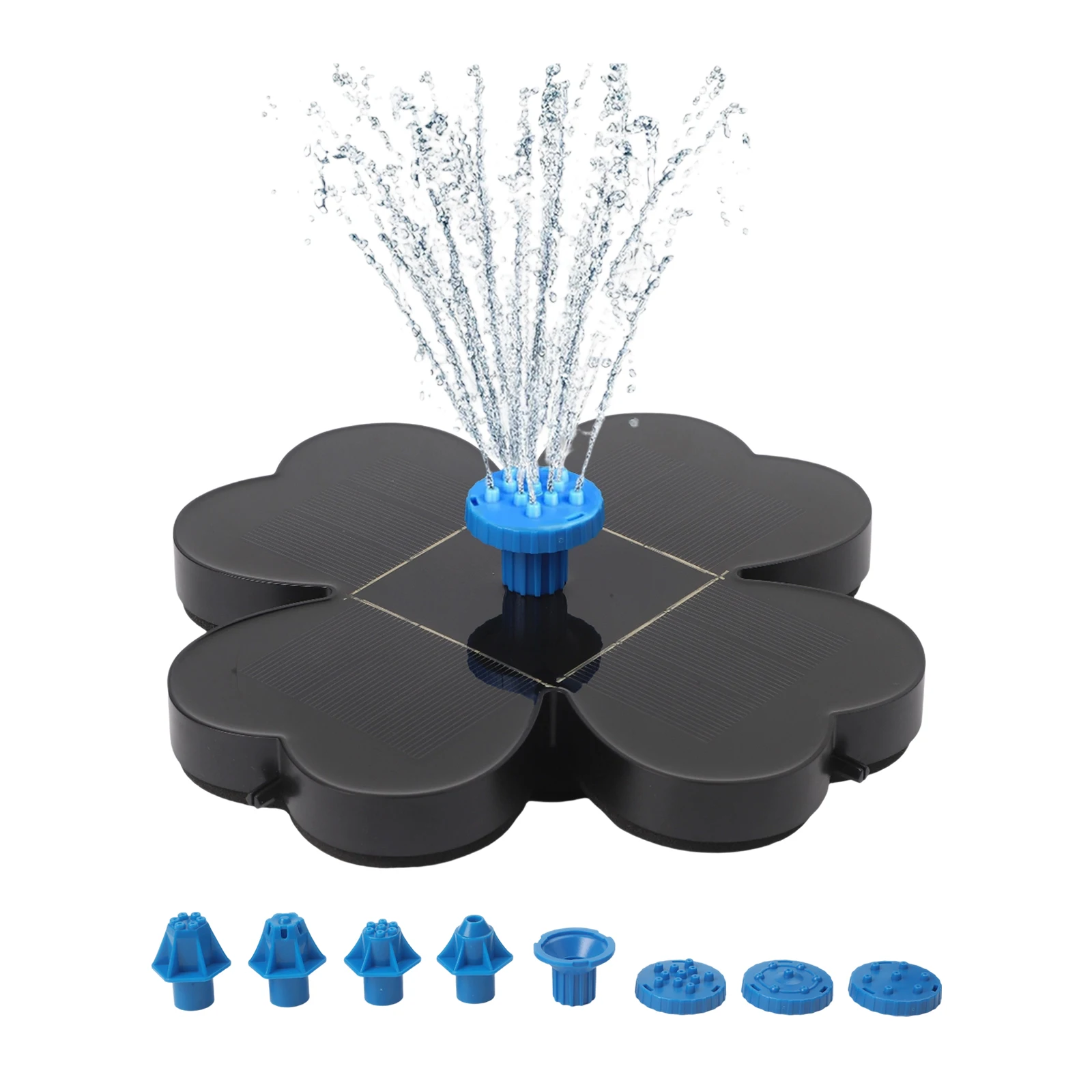 Solar Water Fountain Floating Bird Bath With 8 Nozzles Flower Shape Garden Pond Pool Decorative Feature Accessories