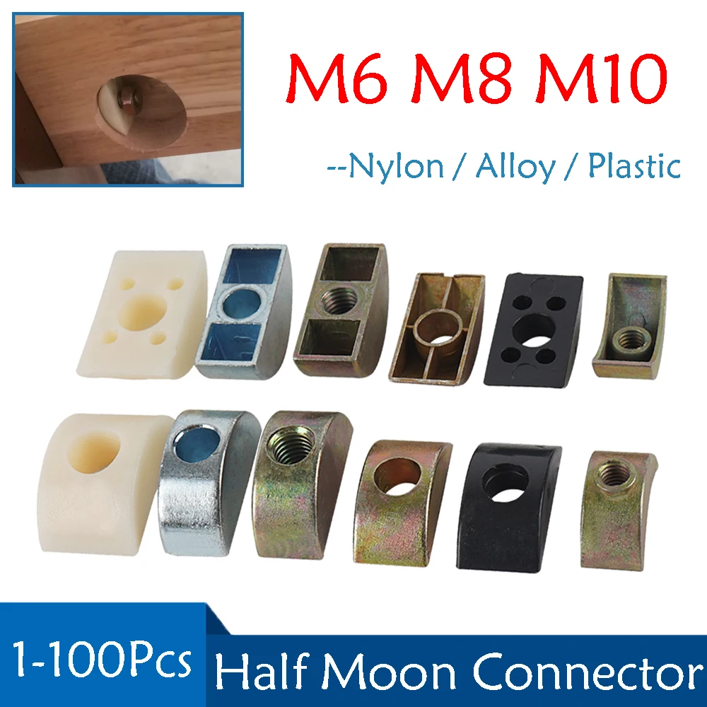 

M6 M8 M10 Half Moon/Crescent Nut Half Moon Pad Nylon/Alloy/Plastic Crescent Pad Furniture Connecting Screws Washers