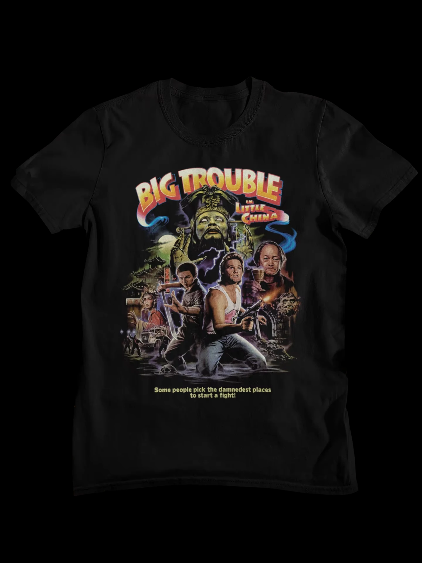 Big Trouble in Little China Retro Movie Poster T-Shirt Men Kurt Russell Inspired Casual Short Sleeve Cotton Streetwear