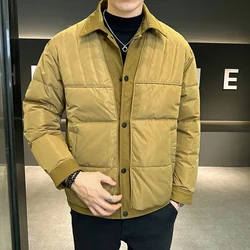 New Arrival 2024 Autumn Winter Men's Casual Duck Down Jackets Outwear Solid Color Warm Puffer Coats Covered Button Down Garment