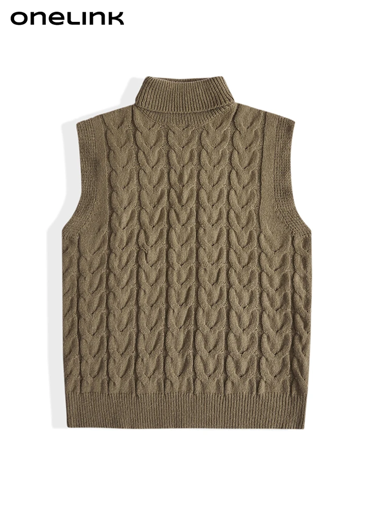 

Onelink Plus Size Women 2022 Autumn Winter Pullover Suede Wool Sweater Vest Tank Tops Solid Brown Twist Braid Pattern Knit Cloth