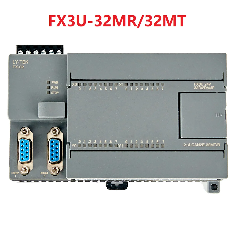 FX3U-32MR/32MT PLC Industrial Control Board Relay Transistor 10K MOS 4/100K 8/200K Output Analog 3AD+2DA 16In 16Out RS232 RS485