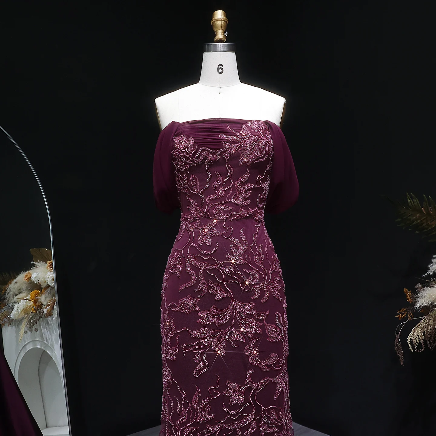 Sharon Said Elegantes Schulterfreies Abendkleid Meerjungfrau Perlenbesetztes Rückenfreies Ballkleid für Hochzeitsfeier SS622 Maßanfertigung – Detail 16