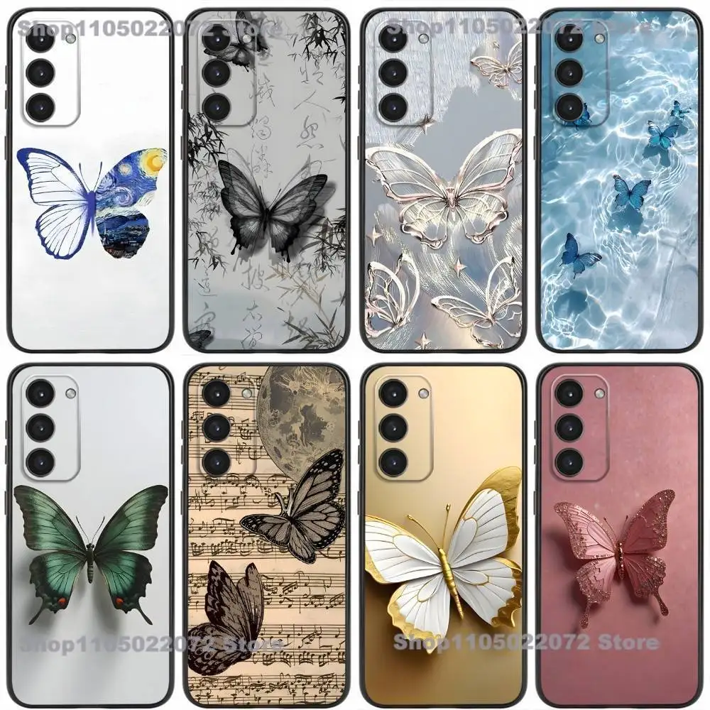 

Fashion Elegant Butterfly Phone Case For Samsung Galaxy A20,21s,22,31,32,52,53,72,73,80,91 Soft Silicone Black Cover