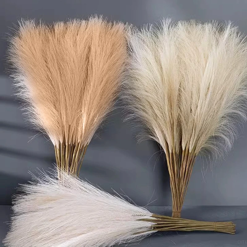 5/10Pcs Artificial Pampas Grass Fluffy Reed Bouquet Boho Decor for Party Room Home Wedding Decoration Table Flower Arrangement