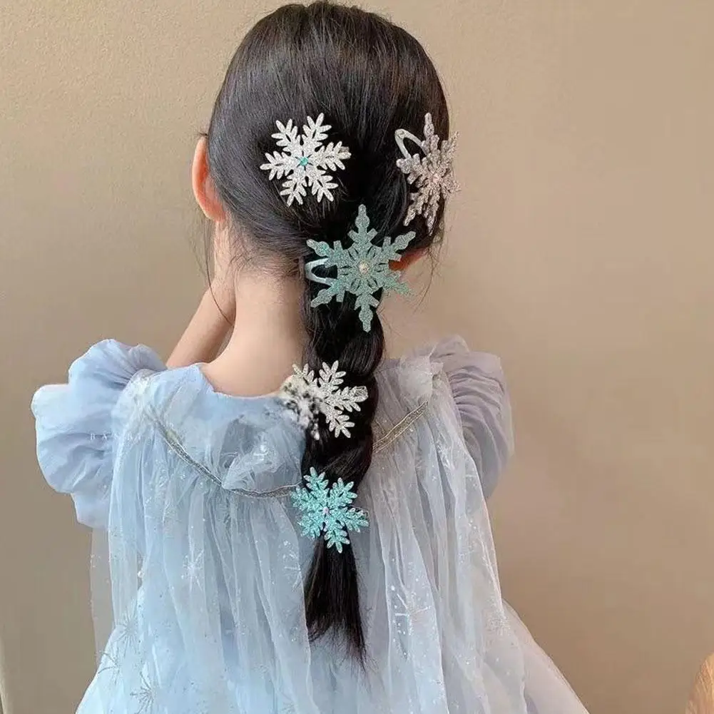 Blue White Snowflake Hair Clip Princess Snowflake Girls Lovely Hairpins Children Headwear Hairgrip Hair Clips Hair Accessories