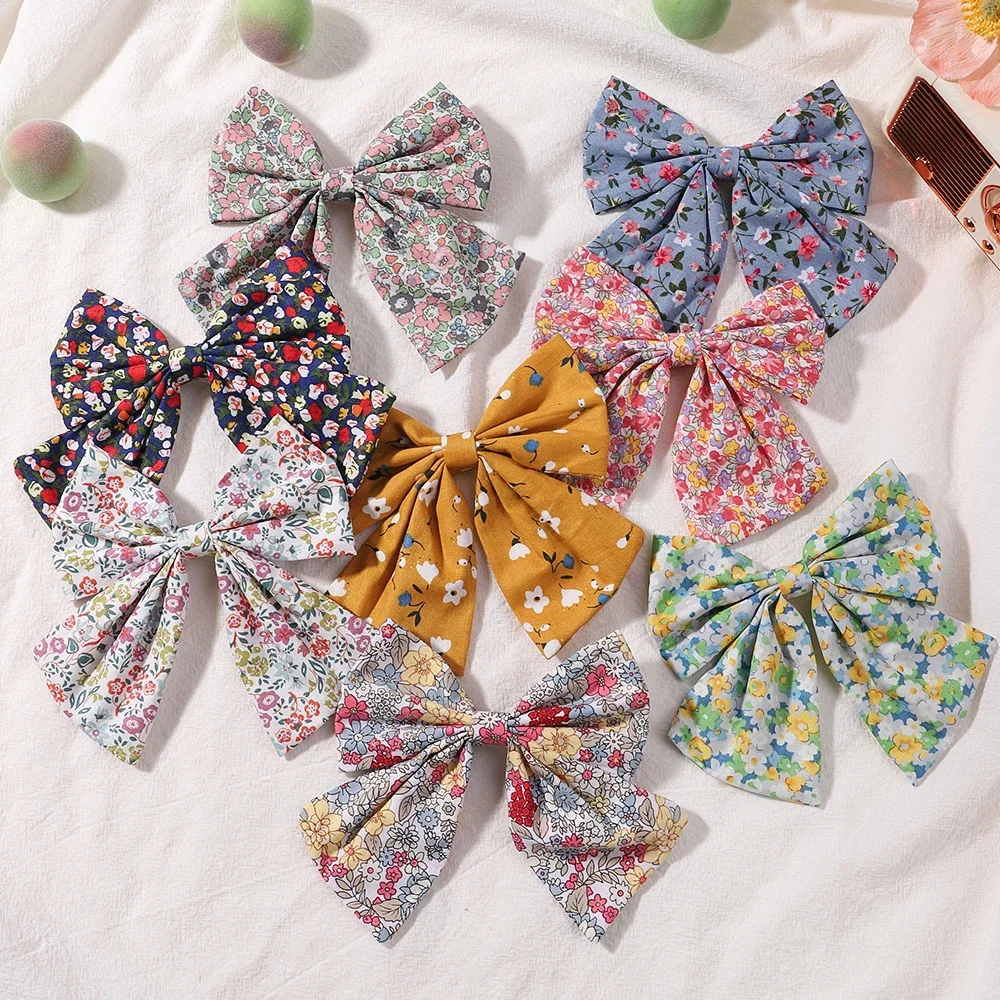 2Pcs/set Women Sweet Print Bows Hair Clips Hairpins Ribbon Barrettes Duckbill Clip Headwear Female Summer Girls Hair Accessories