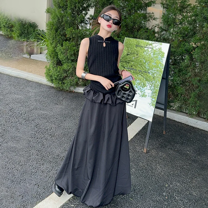 

Girls Summer New Chinese Dress 2024 New Chinese Style Thin Pan Button Tank Top Skirt Sleeveless Long Dress