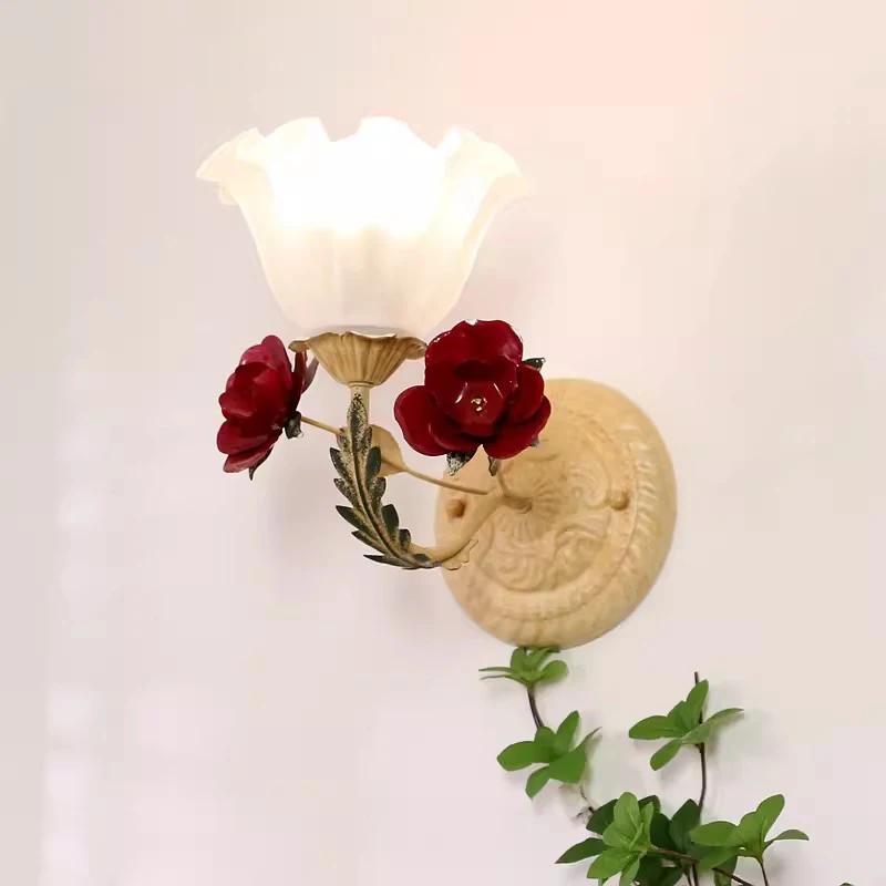 

Nordic Pastoral Rose Flower Wall Lamp American Retro Children's Room Bedside Girl Bedroom Living Room Corridor Wall Lights LED