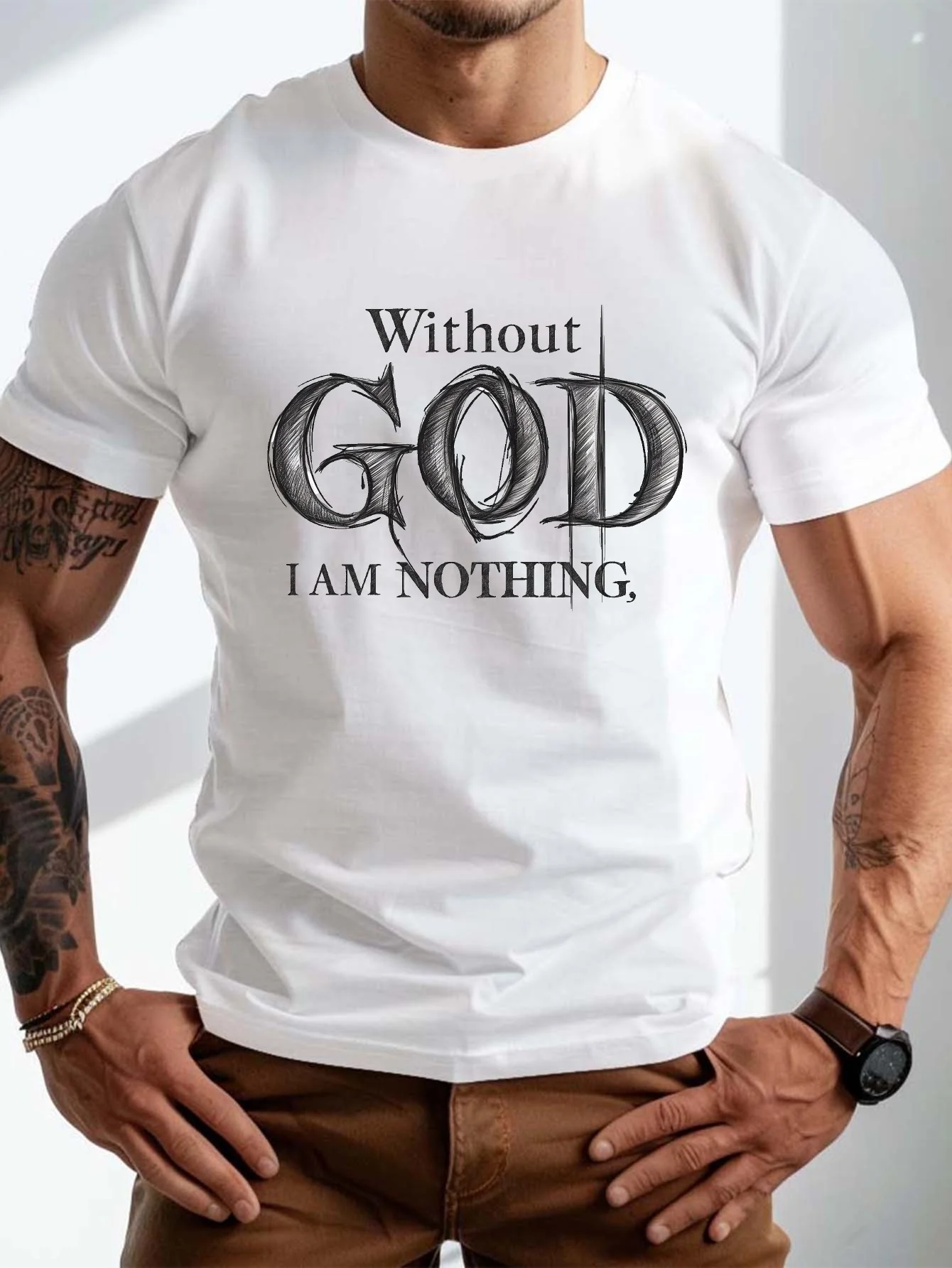 

Plus Size Big & Tall Men's God Intricate Graphic Print Short Sleeve Summer T-Shirt for Daily Life
