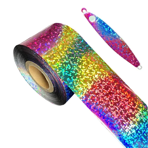 Lámina de estampado en caliente de arcoíris de 120M para señuelo de pesca, cebo duro y suave, señuelos de carpa, película de holograma, cinta PET, papel de transferencia de calor