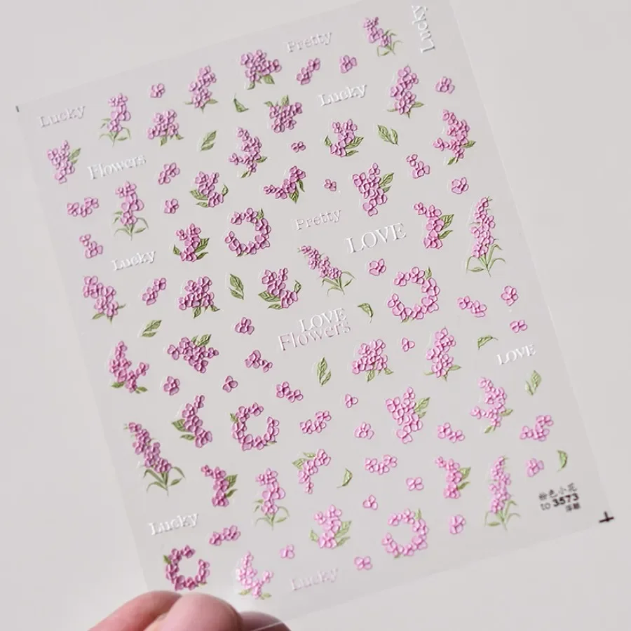 1 stücke 5d japanische kawaii rosa weiße Blume Nail Art Aufkleber Relief Blume selbst klebende Transfer Nagel Dekorationen Slider Abziehbilder
