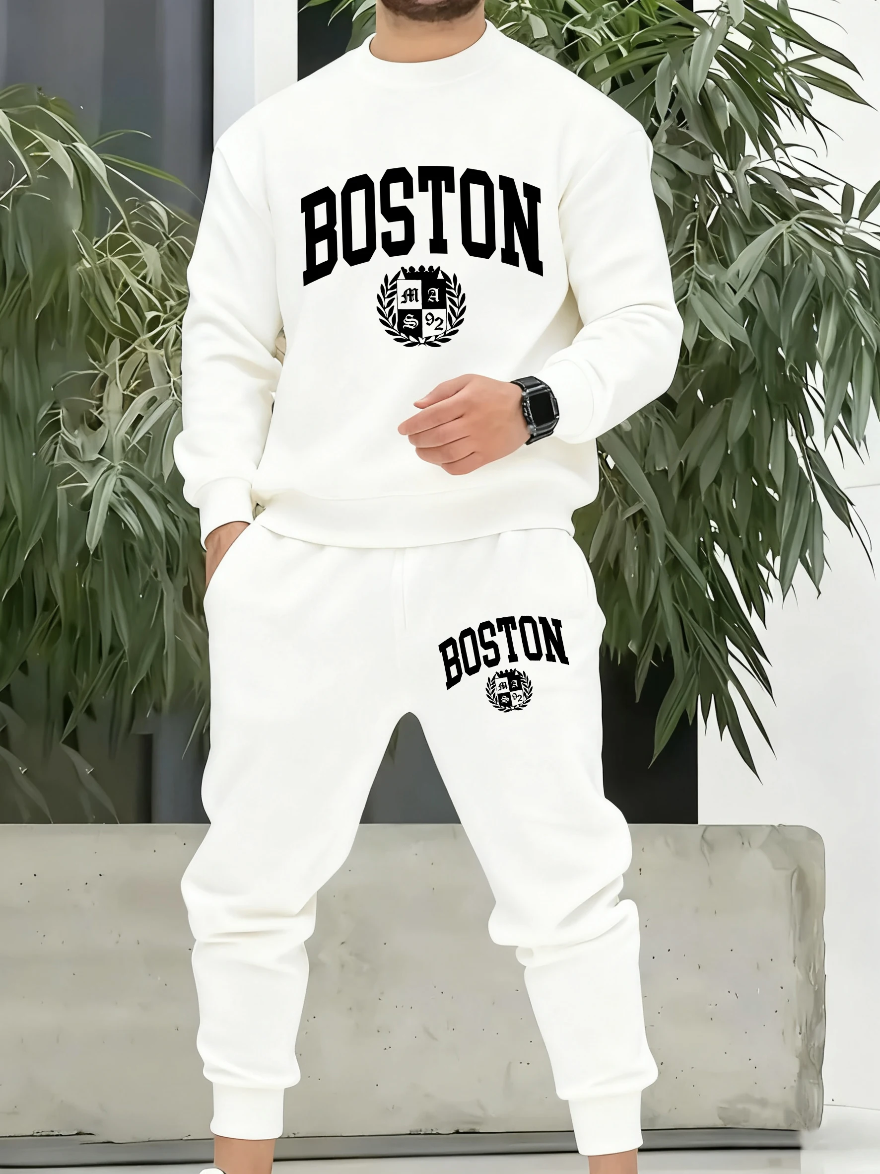 

The Sacred Badge Of Boston Print Men Autumn Tracksuit Fleece Simple Basics Pants Fashion Sportset Sets Unisex Soft Clothing