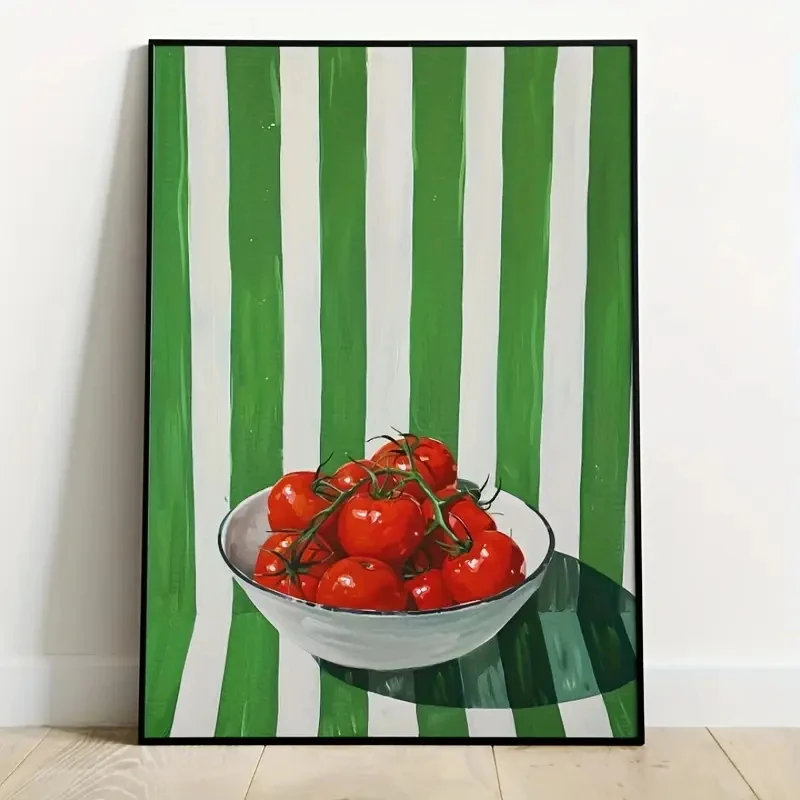 Arte de pared impreso en lienzo de aceite de tomate a rayas de cocina moderna, adecuado para cocina, sala de estar, decoración del hogar, regalo de Acción de Gracias