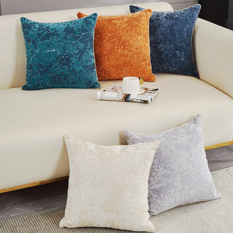 Luxury Thick Cushion Cover Chenille 45x45cm Hemming Design Decorative Pillows Cover for Livingroom Decor Sofa Pillowcase Beige