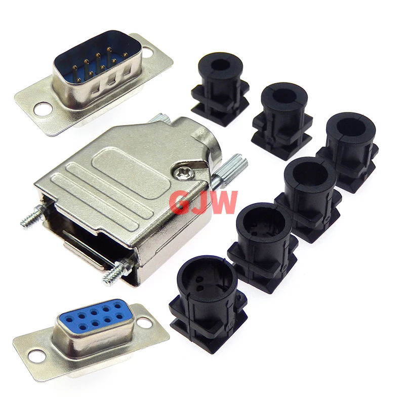 1set DB9 female MALE serial port CONNECTOR + metal shell Solder Type D-Sub RS232 COM CONNECTORS 9pin plug socket Adapter