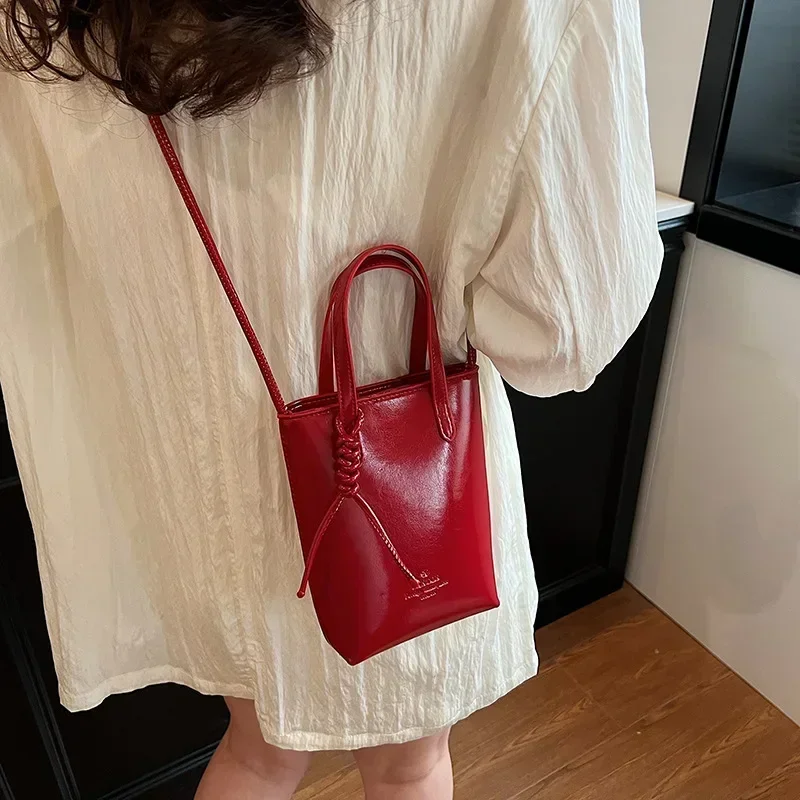 Meet You Women's Red Pu Leather Mini Crossbody Bag Summer Fashion Trend Female Cellphone Pouch Letter Pattern Small Handbag 2024