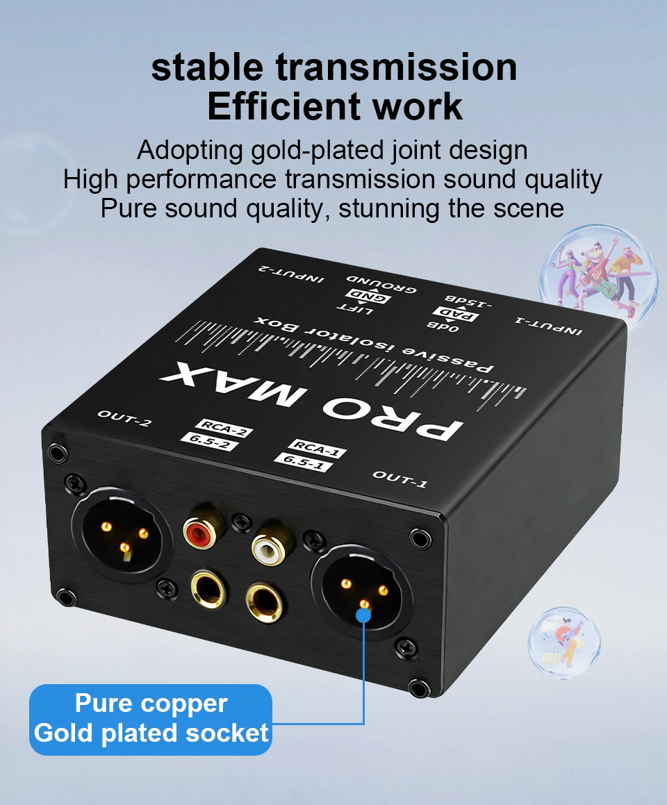 6,35mm auf XLR Stereo Audio Isolator DI Ground Box Geräuschunterdrückung für Gitarre, Mikrofon, Soundkarte und Aufnahme – Detail 7