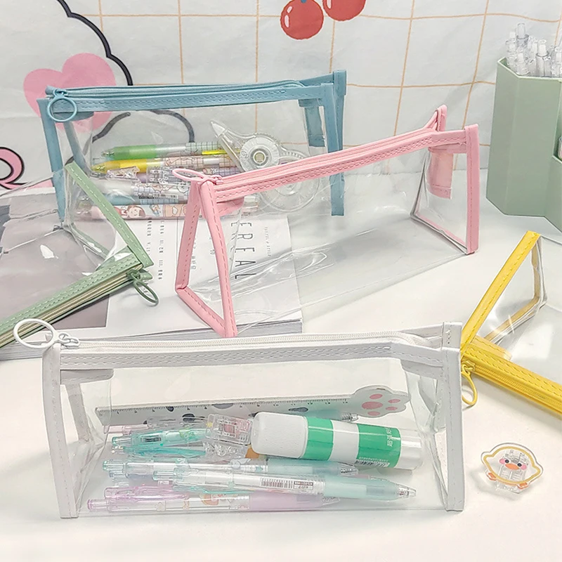 Student Transparent Pencil Box Colorful Transparent Storage Bag Children Girl Gift Office School Supplies Cute Pencil Box