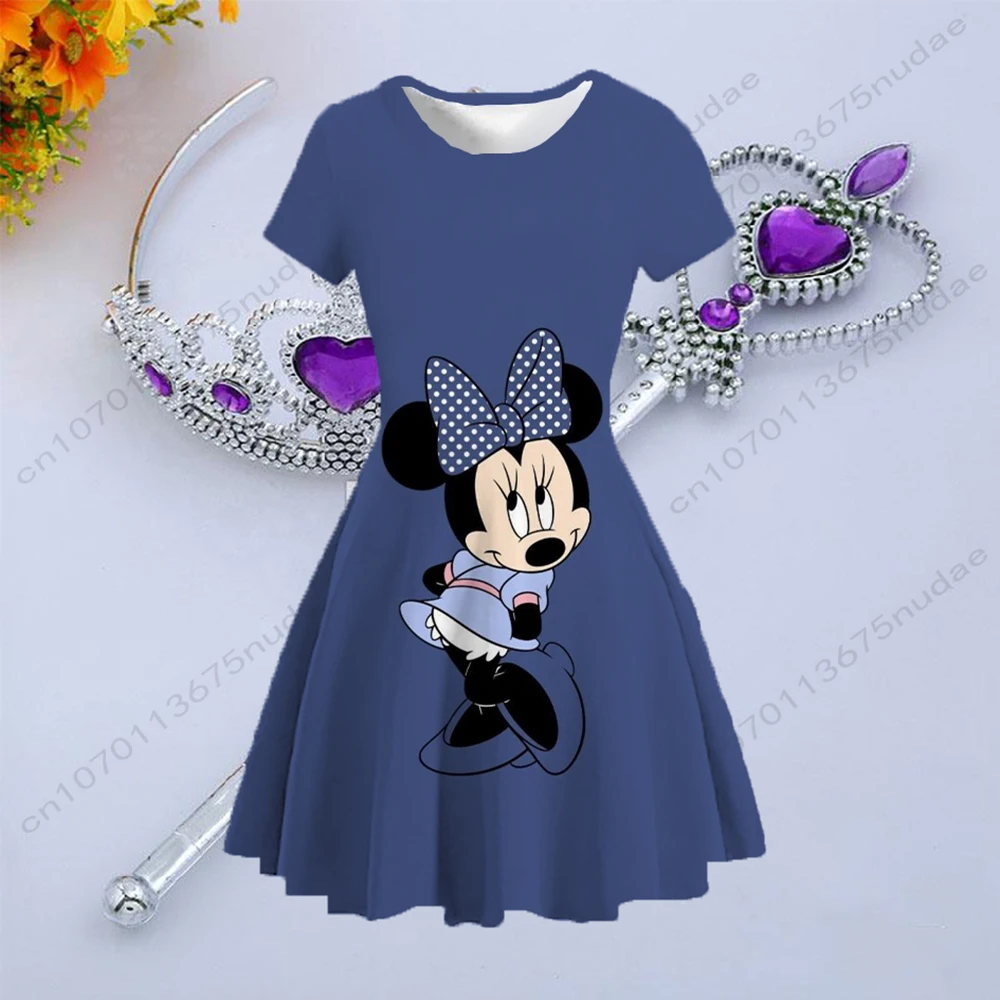 Disney Minnie series printed round neck short-sleeved pleated skirt sweet waist slim princess dress birthday party Dress