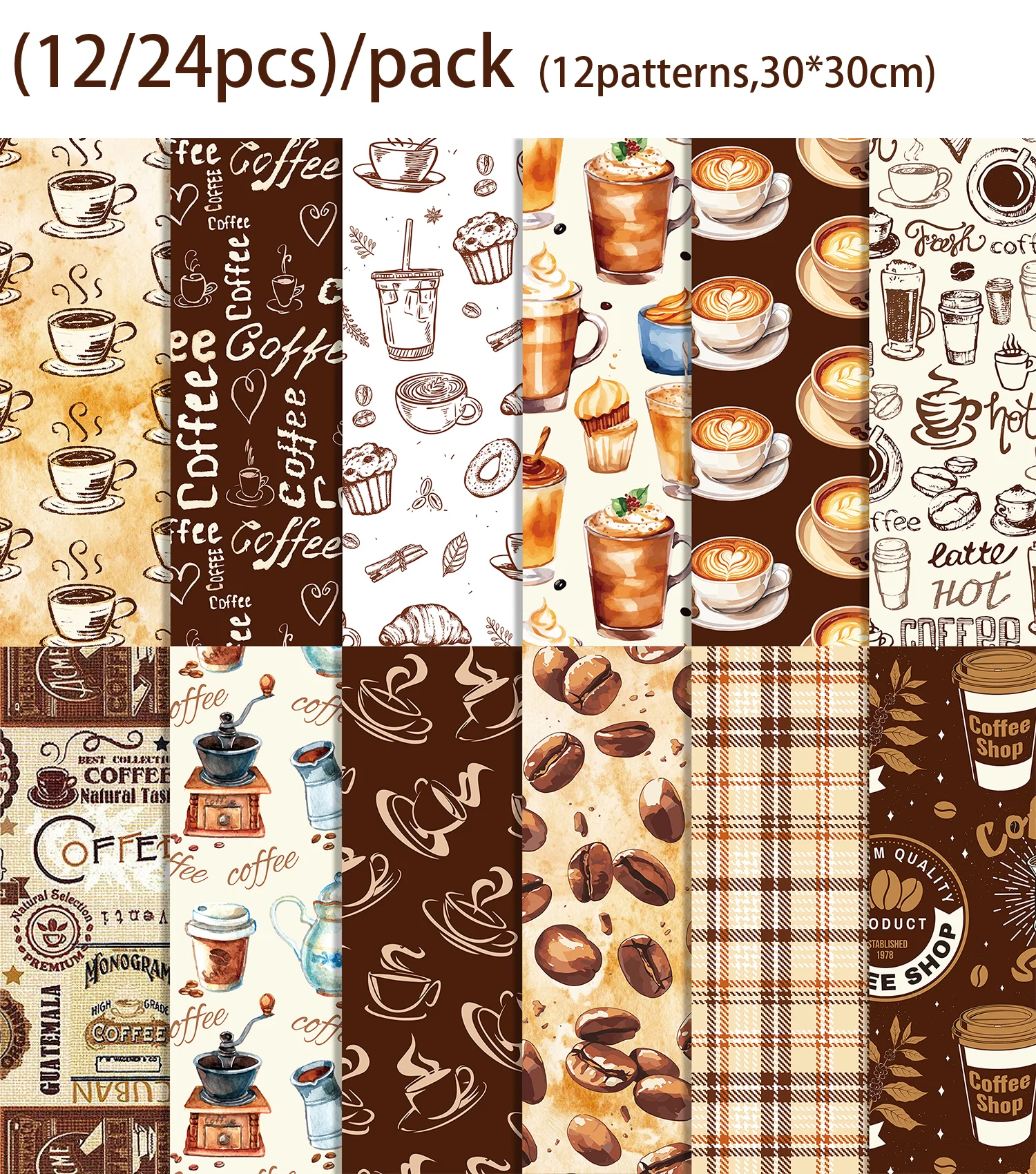 12/24 stücke 30*30 cm Kaffee Thema Scrapbooking Pads Papier DIY Handwerk Sammelalbum Papier Kunst Hintergrund Origami karte Machen Liefert