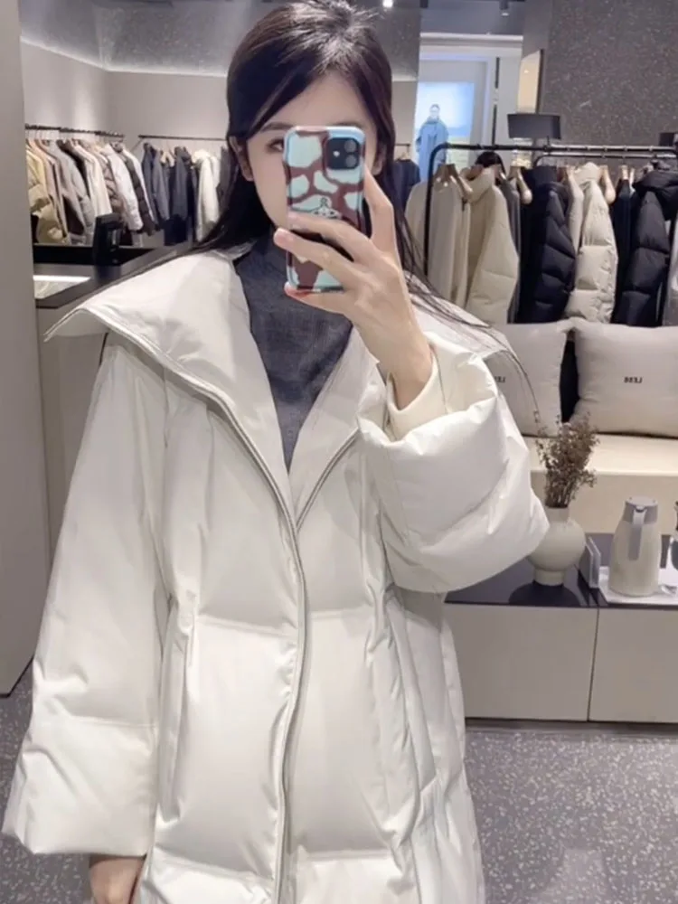 Weißer, übergroßer, langer Daunenmantel für Damen, Winter, Faion, koreanischer SLE-Brotmantel, verdickte Polyesterfaser, Wärme, Alltagskleidung