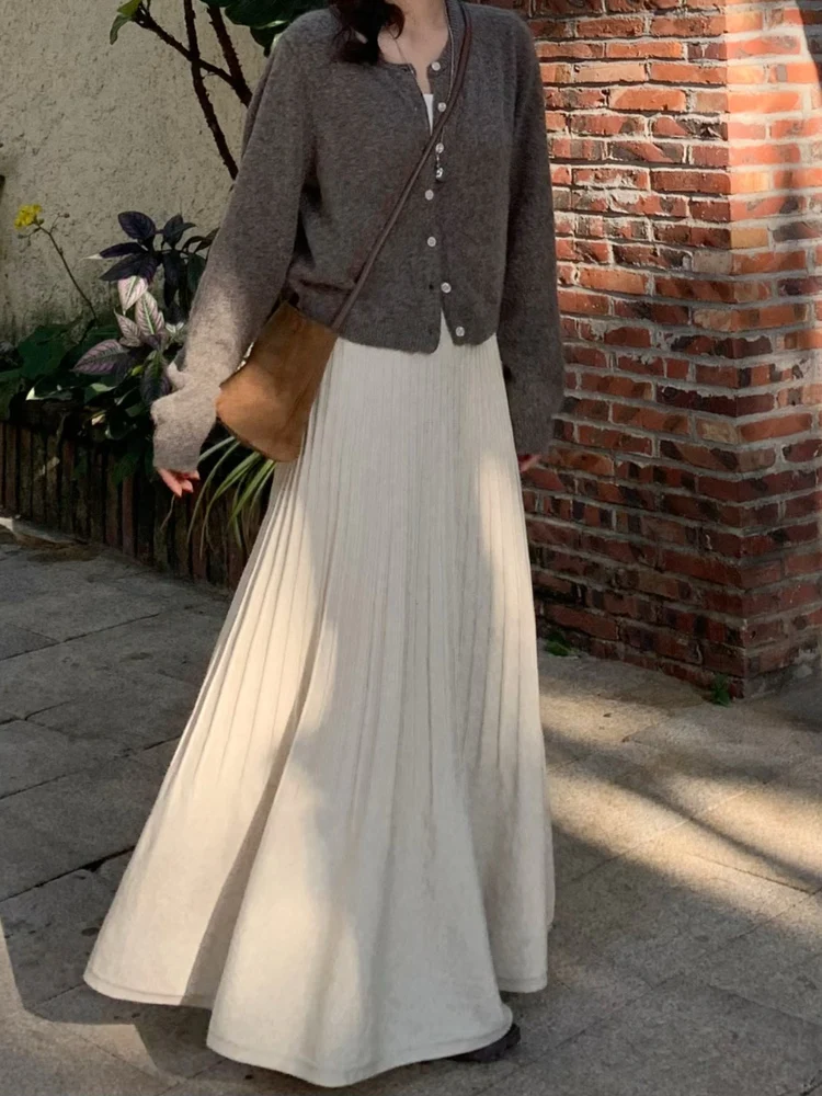

Slimming A-Line Knitted f Skirt Women's High Waist Drapey Fi Tail Skirt Ele Not owing Hip Large Swing Umbrella Skirt