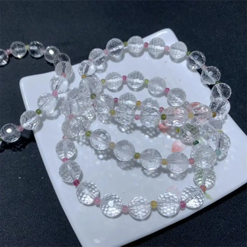 9.8MM Natural Clear Quartz Facet Bead Bracelet Women Fashion Round Stone Elegant Healing Strand Wristband Gift 1PCS