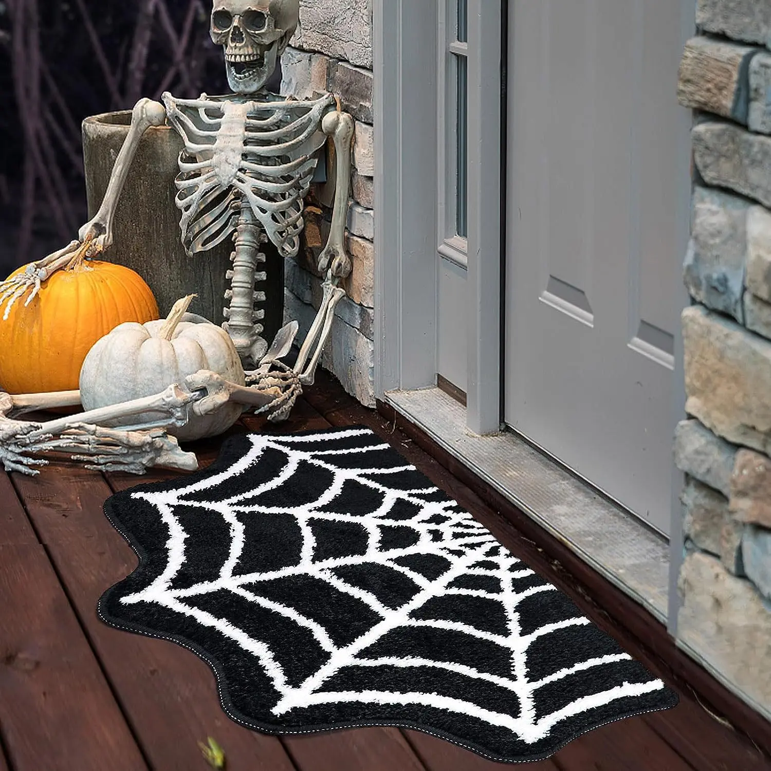 

Black Spider Web Halloween Rug Bathroom Rug for Halloween Decor Spooky Gothic Bath Mat Non-Slip Tufted Mat for Front Door Living