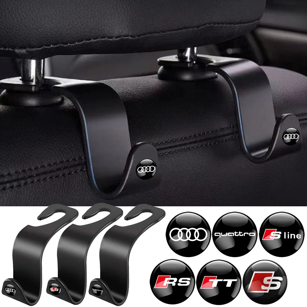 4Pcs ABS Car Seat Back Hook Hanger Car Storage Accessories Car Valve for Audi Sline RS Quattro A4 B9 A3 8V B6 8P Q2 B7 Q3 A6 C7