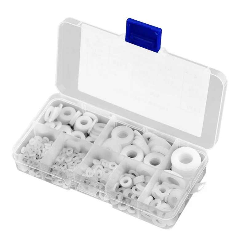 

500Pcs White Nylon Flat Washer Gasket Set M2 M2.5 M3M4M5 M6 M8 M10 Plastic Sealing O-Rings Assortment Kit Fastener Spare Parts