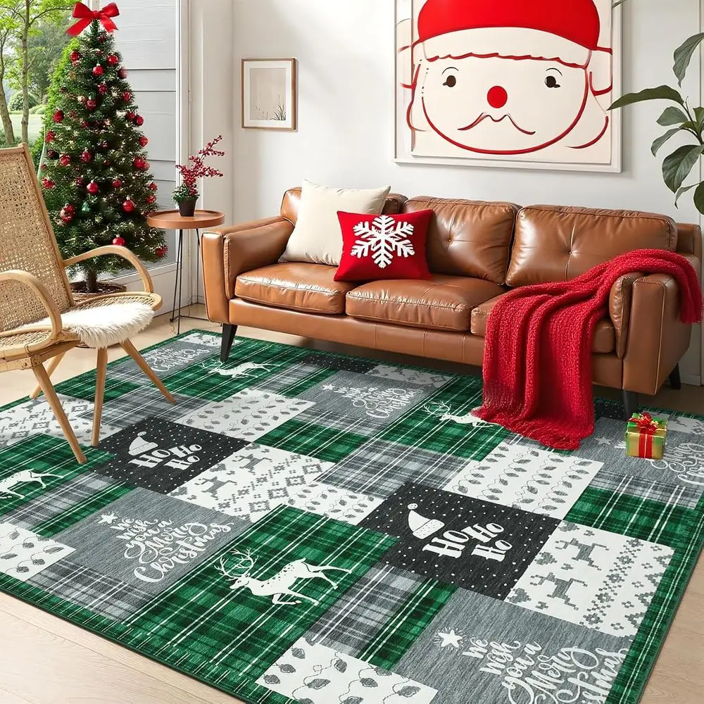 

Зеленый рождественский лоскутный коврик — большой нескользящий коврик для гостиной, спальни, столовой и офиса