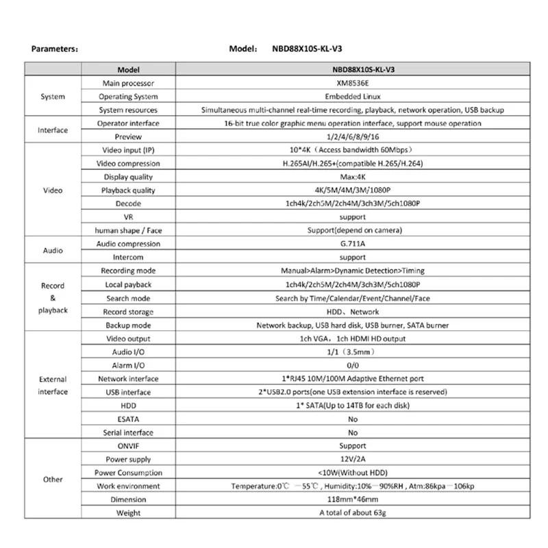 ABMF-Xmeye 10CH 4K NVR Module Support Face Detection Humanoid Detection HD Output For Xmeye App Mobile Monitoring Replacement