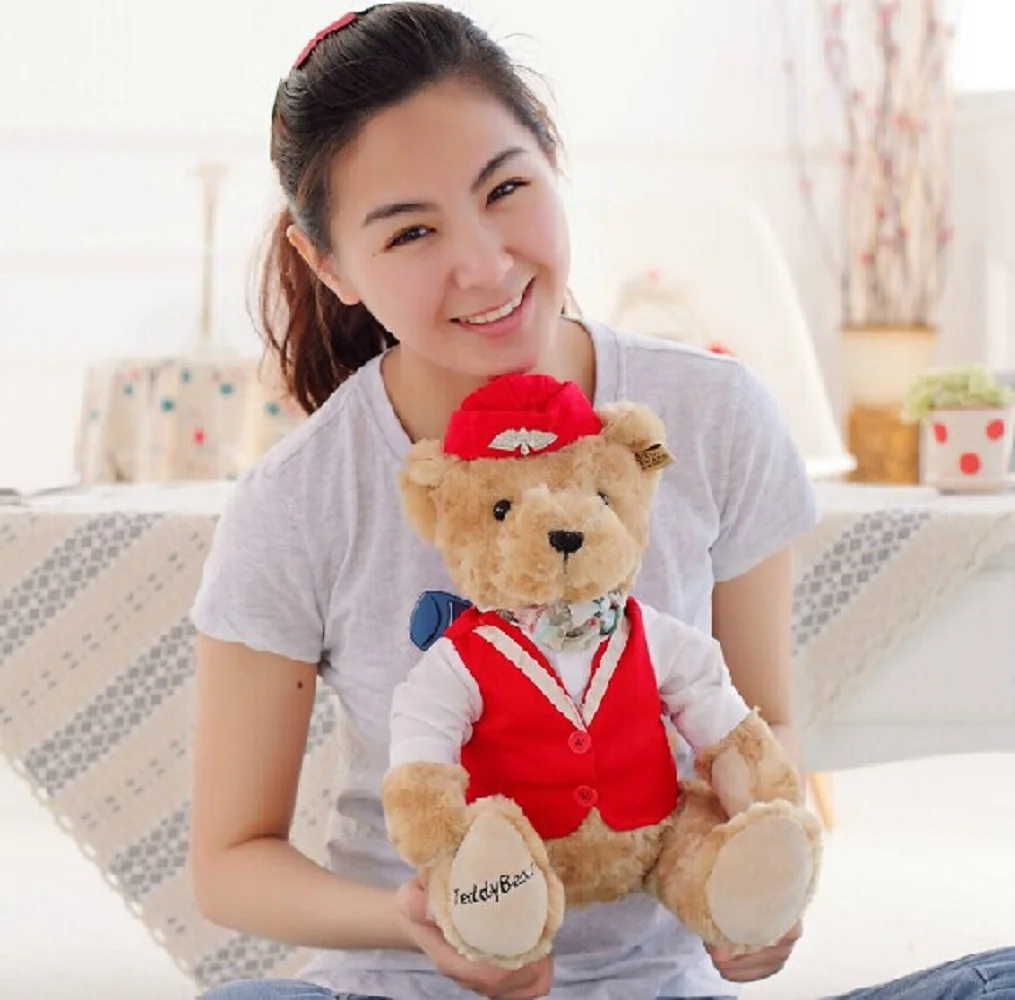 

lovely British style teddy bears doll red cloth flight attendant bear plush doll birthday gift about 32cm