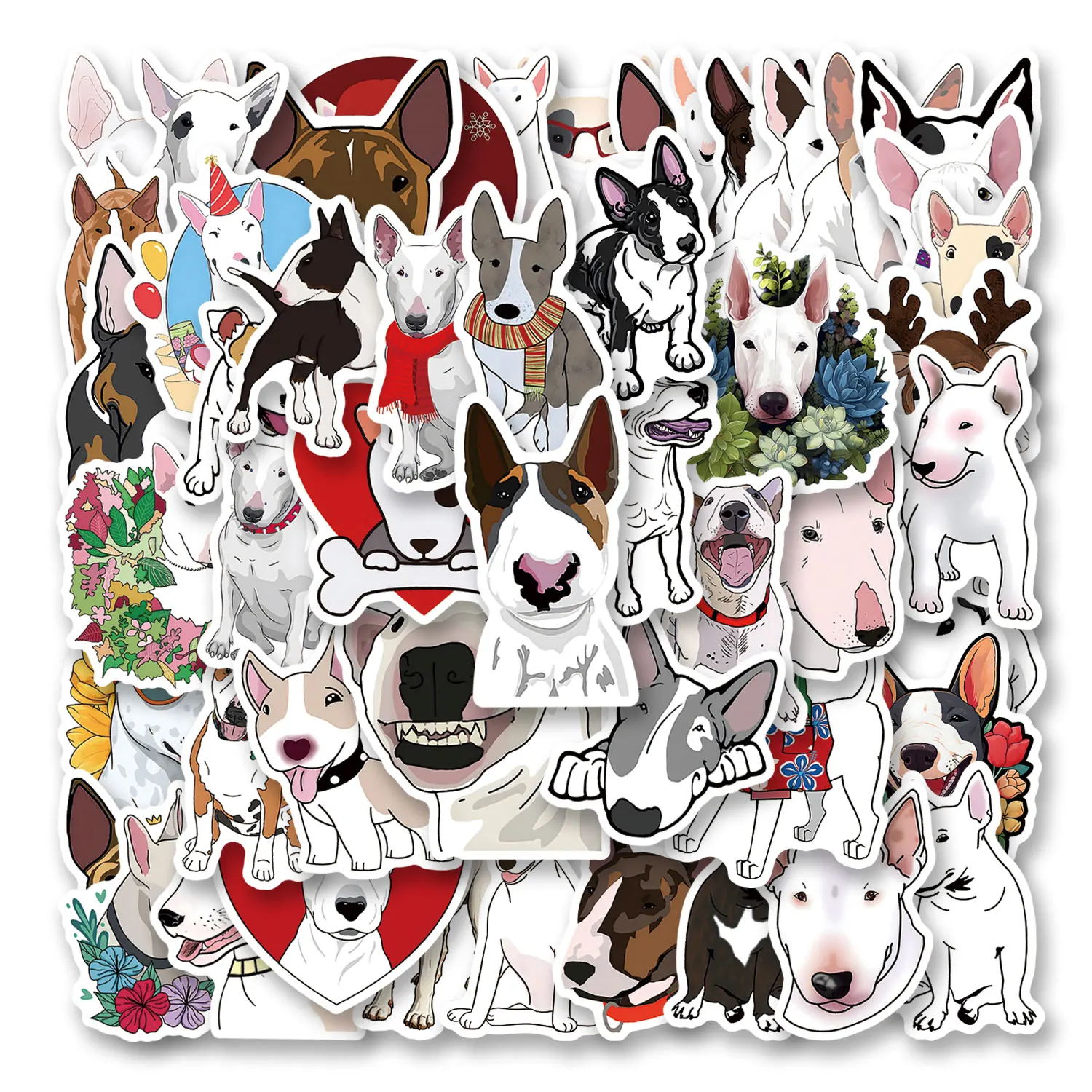 50 Pegatinas de Perro Bull Terrier de Dibujos Animados para Carcasas de Teléfono, Portátiles, Maletas, Monopatines, Pegatinas Estéticas DIY
