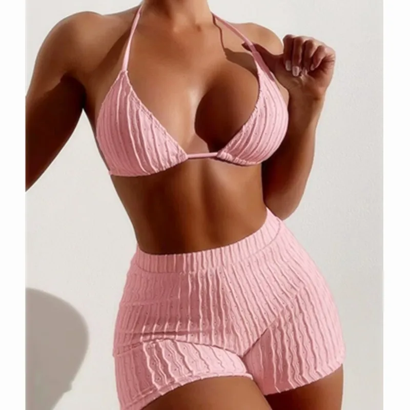 Bathing Suit Women Bikini Split Solid Color Swimsuit High Waist Boxers Slim Bikini Sexy Ebay Sports