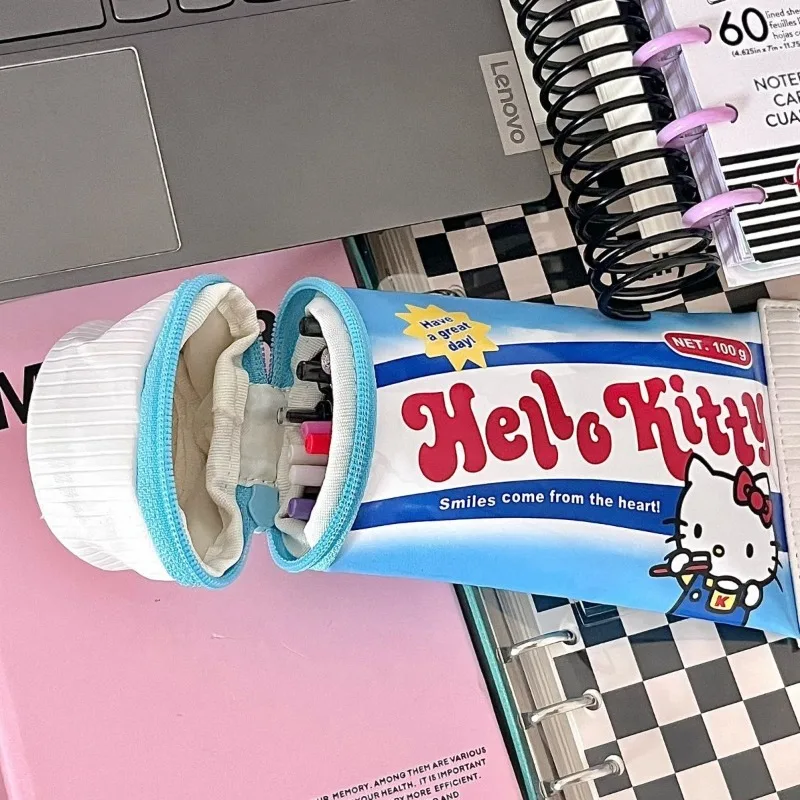 Sanrios Hello Kitty Anime Kawaii Cute Creative Fun Toothpaste Pencil Bag Student Stationery Box Funny Student Christmas Gifts